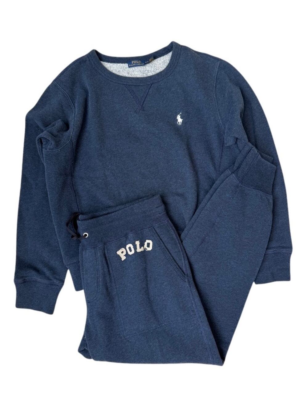 Polo Ralph Lauren Sweat Set Crewneck Jogger Pants Sweatpants Navy Blue Logo Sz M